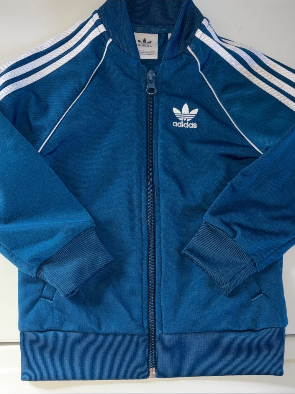 adidas Kids Blue Track Jacket with White Stripes